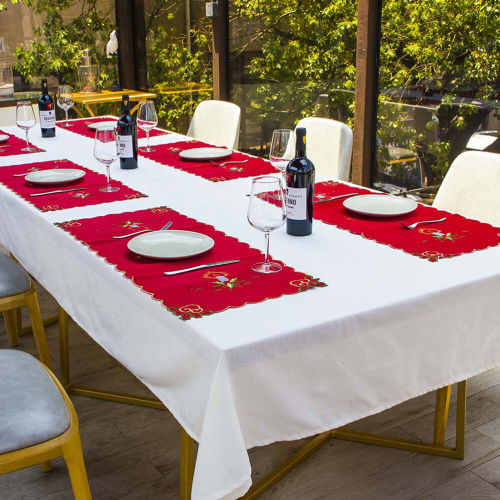 White Christmas Table Runner for Rectangular Dining Tables - Holiday Decorative Cloth  