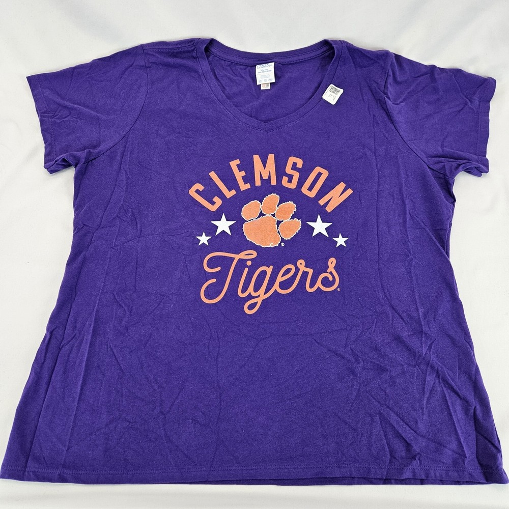 Womens Clemson University Tigers Logo V-Neck T-Shirt Purple Sz XXL