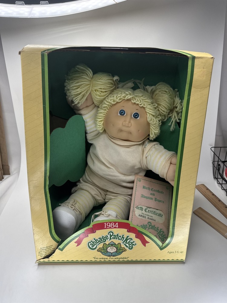 Vintage 1984 Cabbage Patch Kids Ariel Daria Doll Blonde Pigtails Coleco In Box