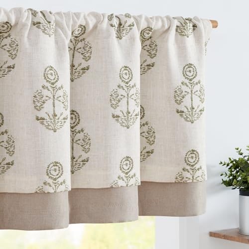 Boho Linen Kitchen Runner 50x18 Vintage Sage Green on Beige