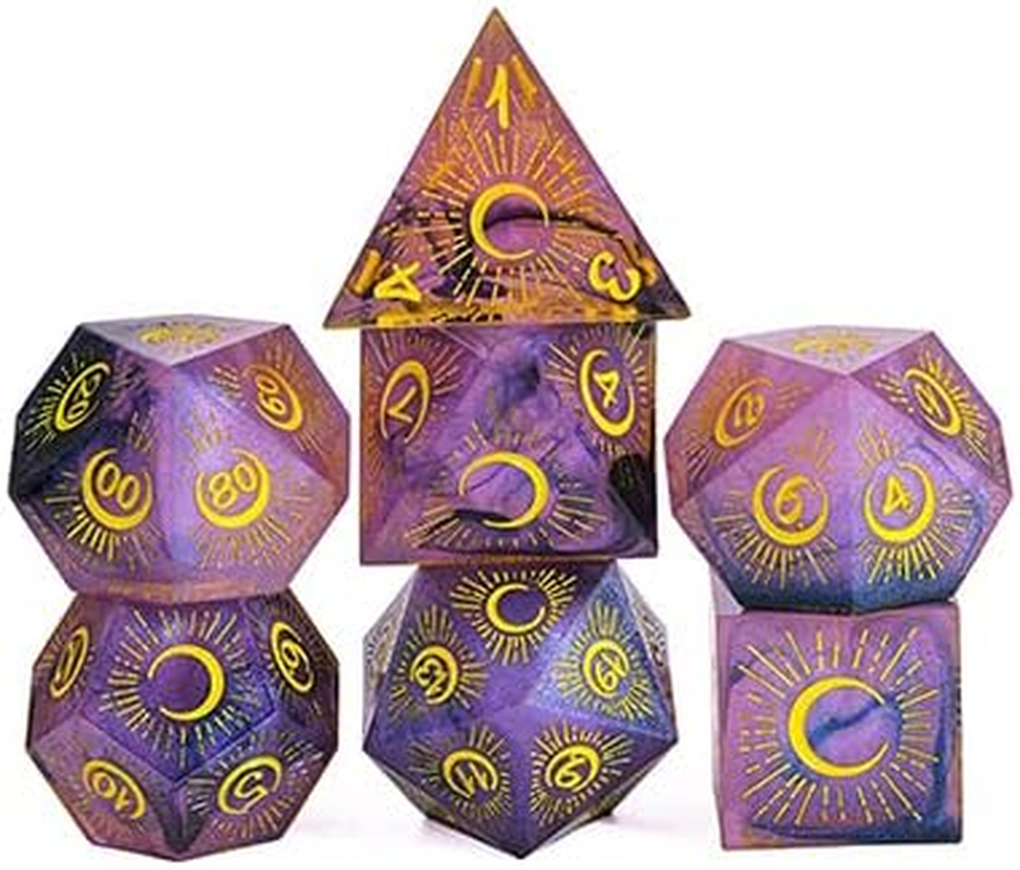 Sharp Edges DND Dice, 7 Pcs Moon Dice Set D&D Dice, Handcrafted Polyhedral Dice