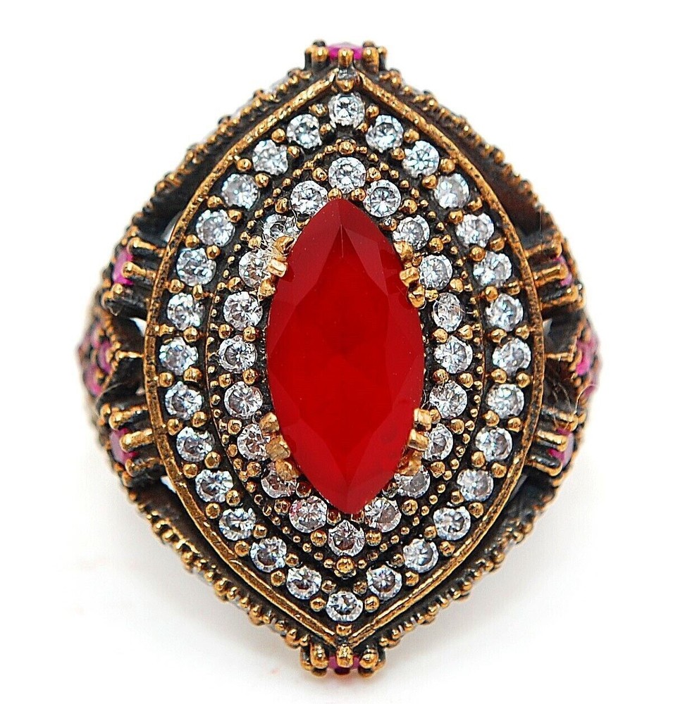 Vintage Ottoman Style 4CT Garnet Topaz 925 Sterling Silver Ring Size 8.5