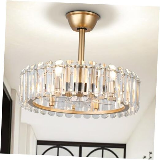 20-Inch Crystal Flush Mount Fandelier Ceiling Fan with Chandelier Lights