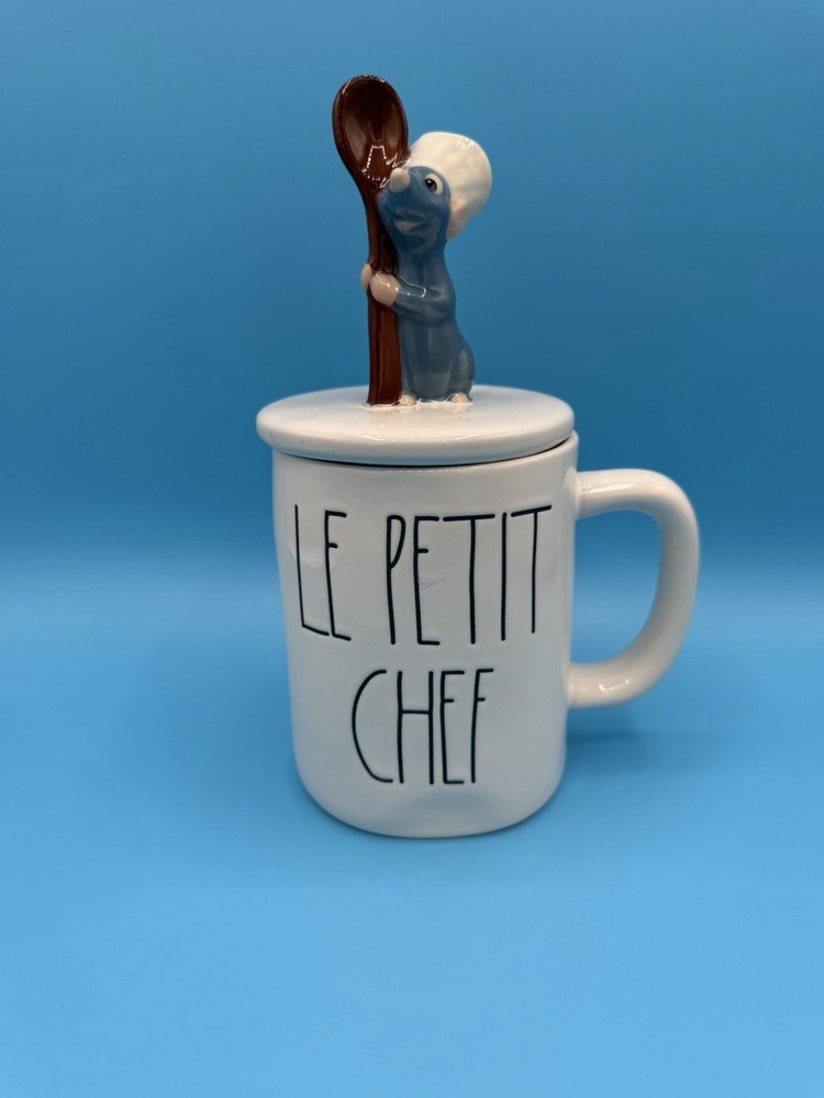 Rae Dunn “LE PETIT CHEF” Ratatouille Mug Set w/ Ceramic Remy & Spoon Topper EUC