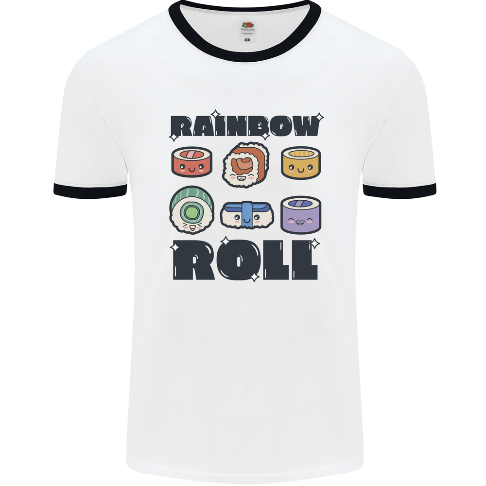Kawaii Sushi Rainbow Roll Fish Design Mens Ringer Tee