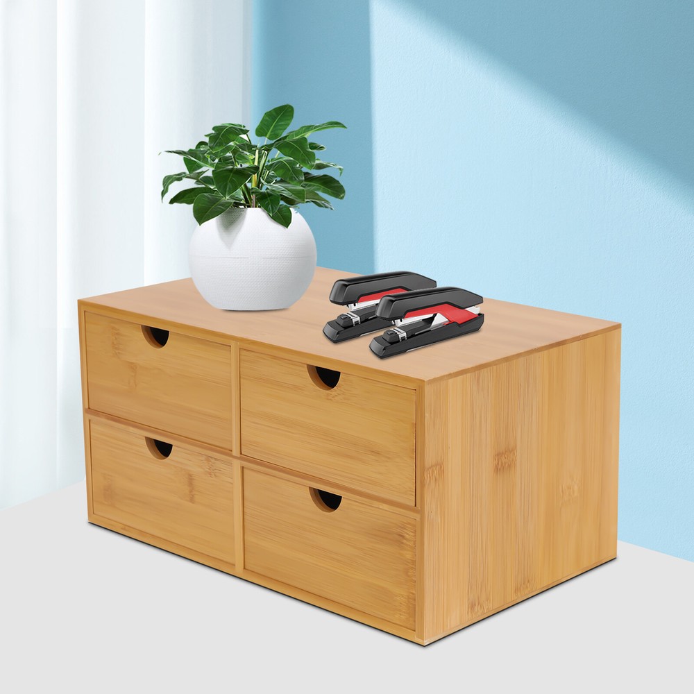 Bamboo Storage Organizer with 4 Drawers for Office Countertop- Multi-Purpose
