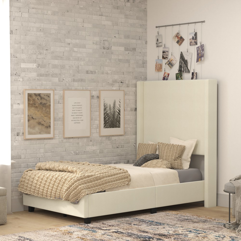 Roseto FFIF11944 Ursulina Twin Beige Wood Platform Bed Frame  
