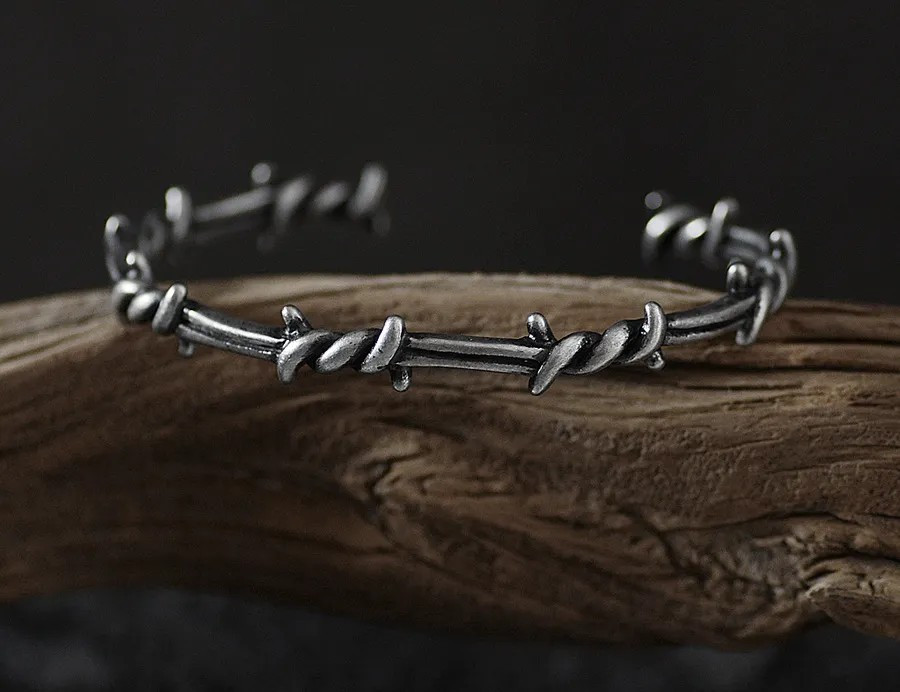 Titanium Steel Barbed Wire Bangle Bracelet