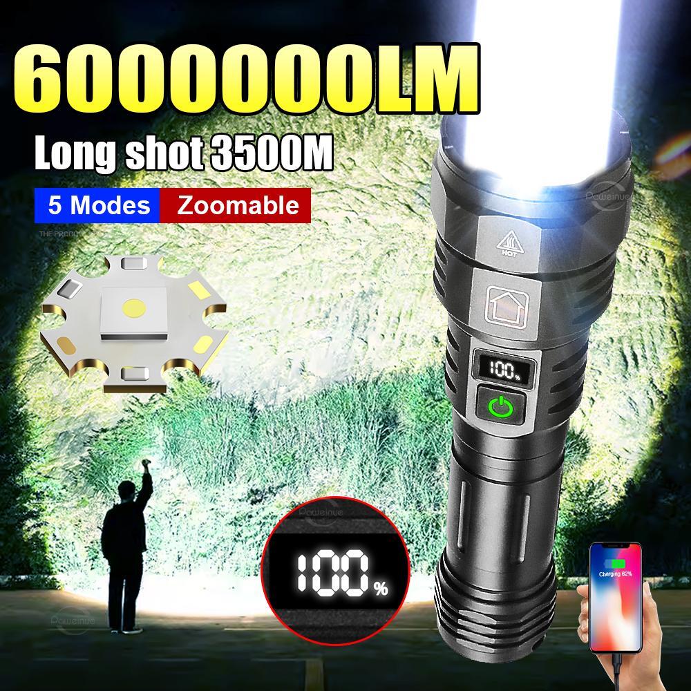 2024 Powerful 6000000lm Flashlight - Rechargeable LED Tactical Torch Zoom