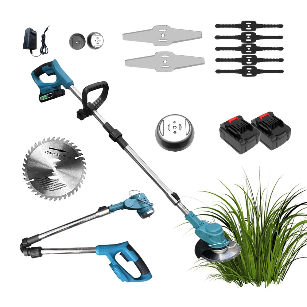 Electric Folding Lawn Mower Garden Grass Strimmer String Cutter Cutter 2 Battery