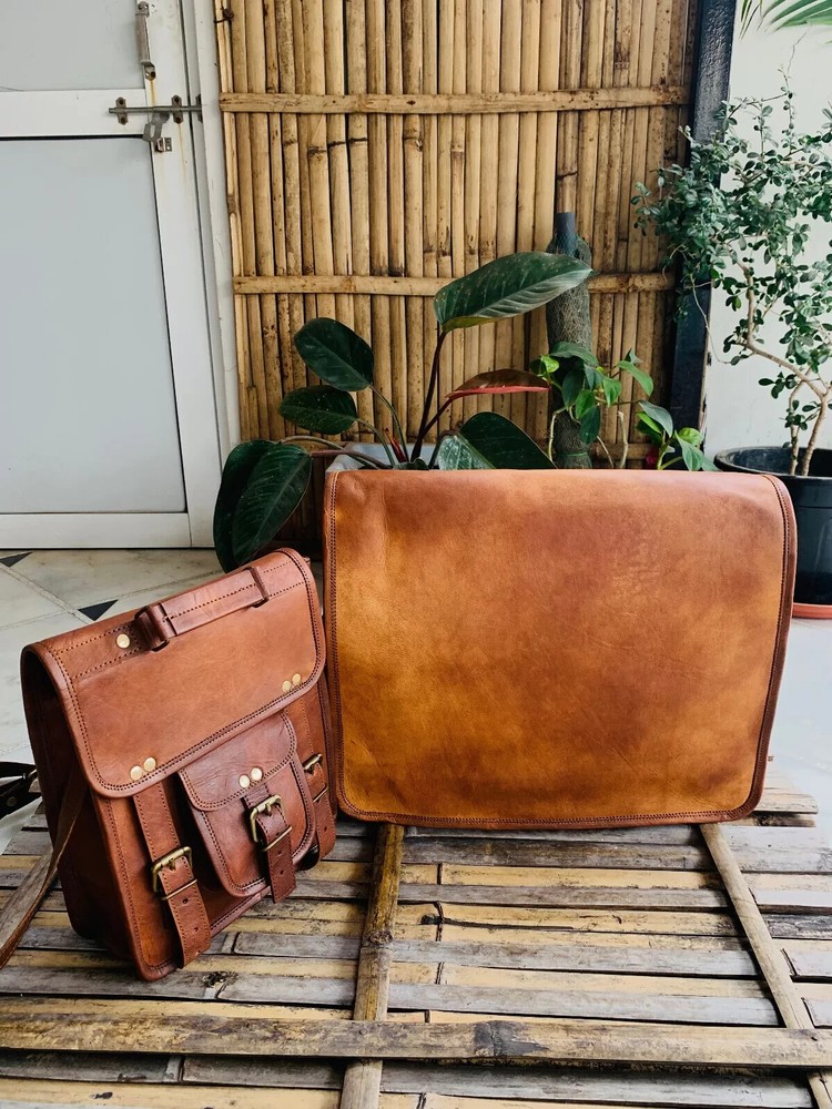 New Men's Vintage Goat Leather Full Flap Messenger ipad Satchel Clearance Sale-image