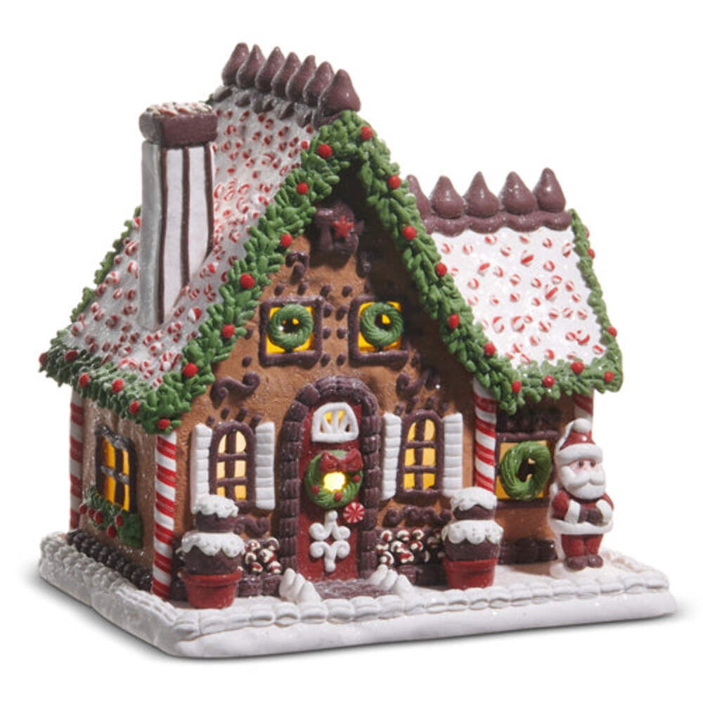 9-Inch Lighted Chocolate Frosted Candy Gingerbread House with Decorations