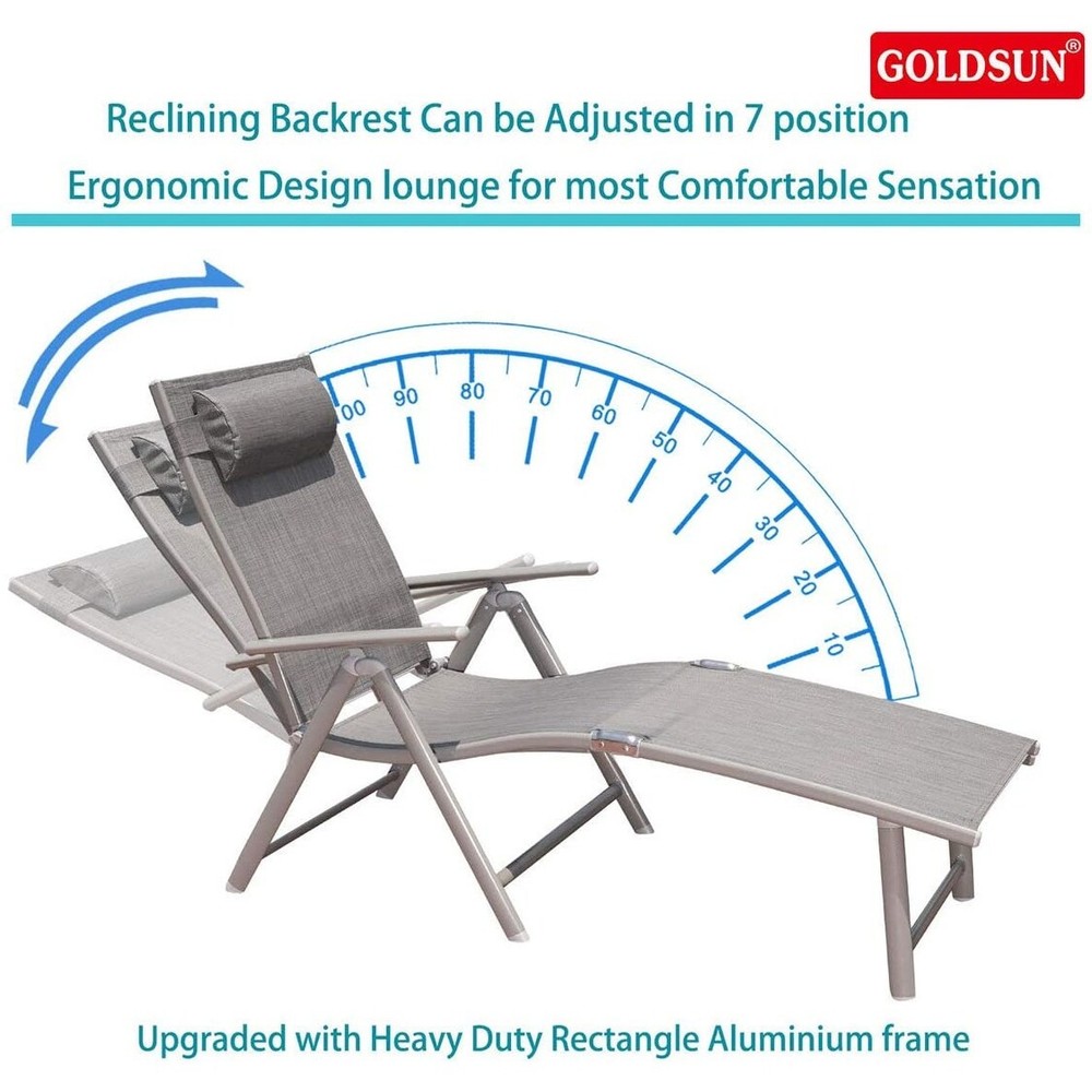 Adjustable Outdoor Recliner Lounge Chair with Folding Table in Grey