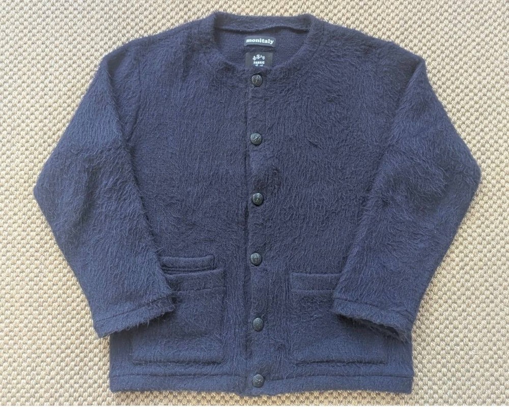 Monitaly Japan Navy Shaggy Knit Cardigan Jacket Made In Japan Size 42 tyrolean