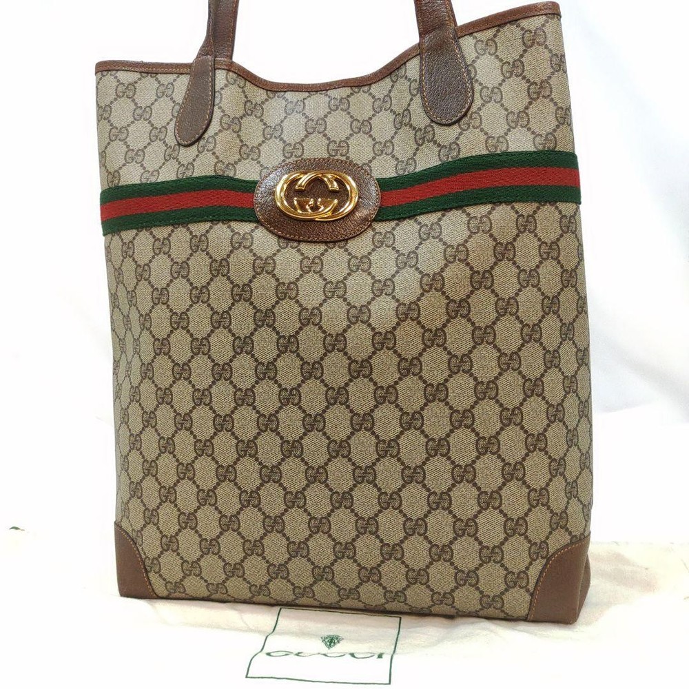 GUCCI GG Monogram PVC Tote Bag Beige Authentic G06192791