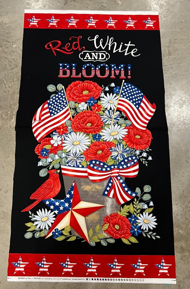 MODA Red White Bloom 100 cotton fabric panel 24x44 QOV 56114 in Black