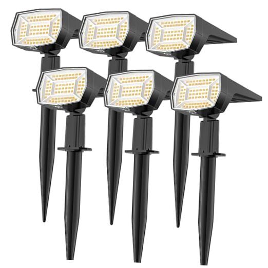 72 LED Solar Spot Lights Outdoor Waterproof Warm White 3 Modes 6 Pack