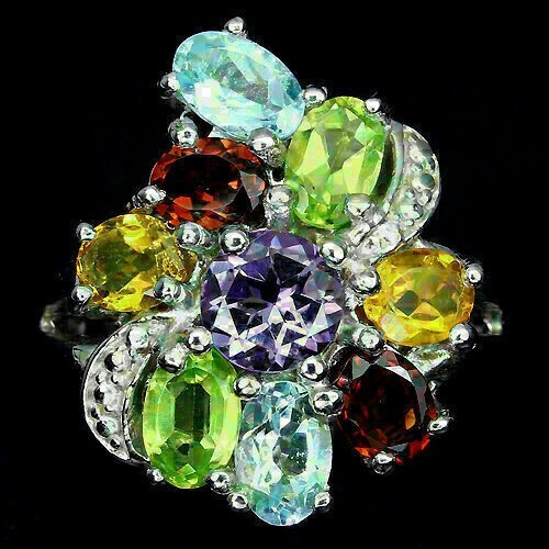 Sterling Silver Ring with Blue Topaz Green Peridot Yellow Citrine Size 7.25