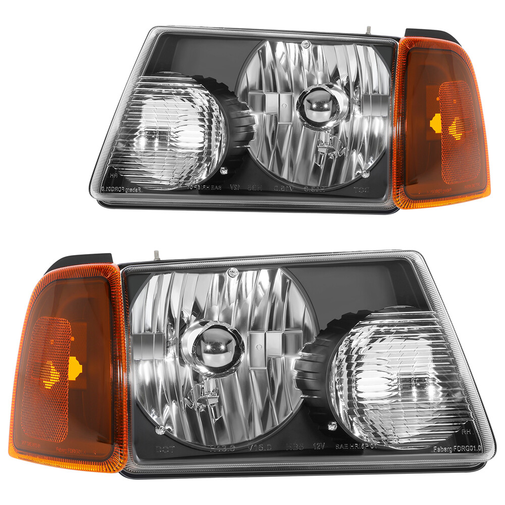For 2001-2011 Ford Ranger Headlights Black Housing Headlamps Assembly Pair