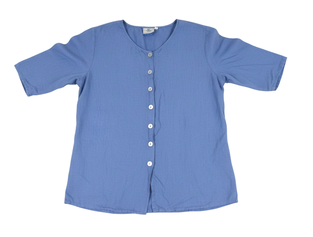 HOT COTTON Midweight LINEN BLEND Blue BUTTON-UP Lagenlook BLOUSE/TOP Sz 1X