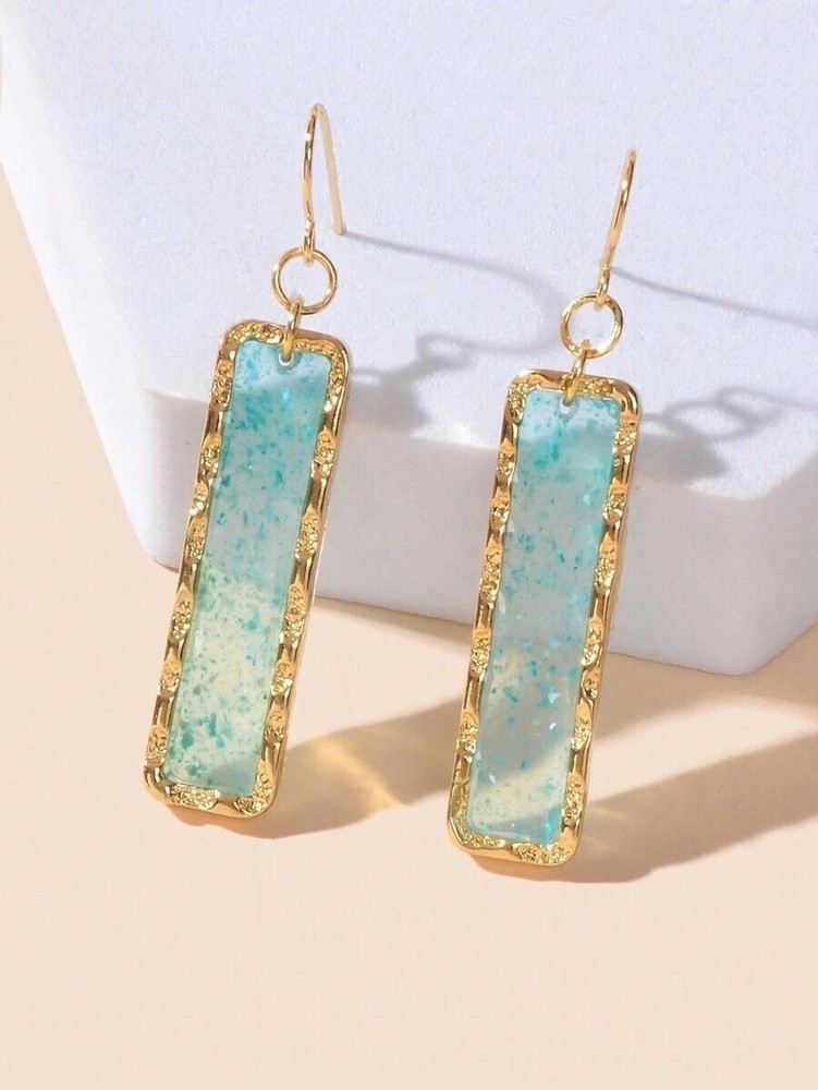 Green Acrylic Rectangle Dangle Earrings