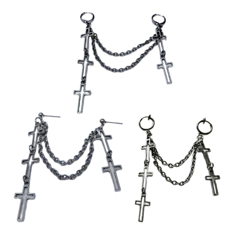 Fashionable Women Earrings Elegant Tassels Cross Charm Earring Punk Accessory