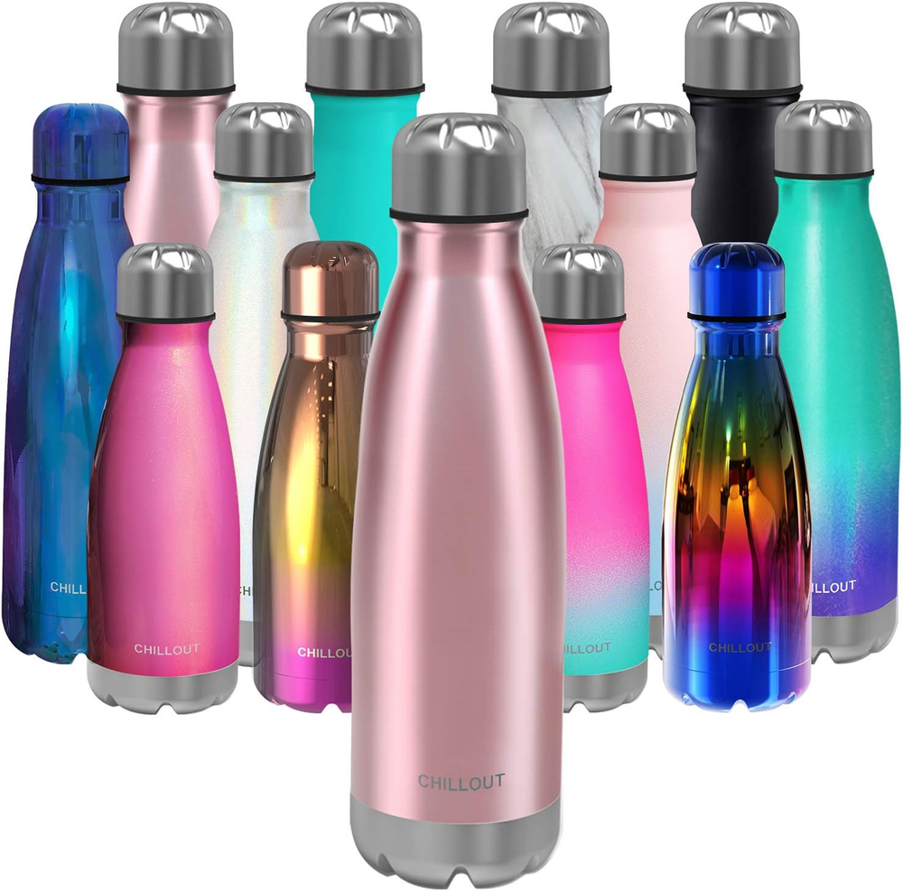 Stainless Steel Water Bottle: 17 Oz Double Wall Insulated Cola Bottle Shape for