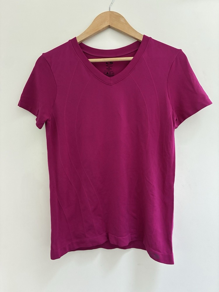 C9 Champion Womens Solid Magenta Soft Stretchy Nylon V-Neck Short Sleeve Shirt M