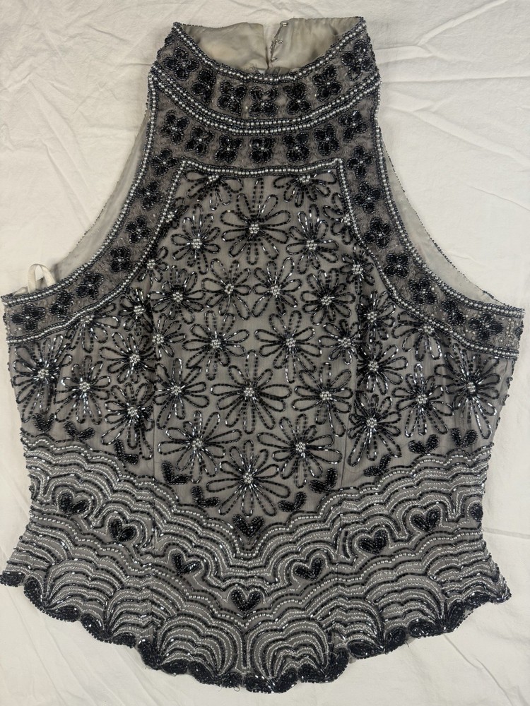 ✨ Vintage Papell Boutique Women’s Evening Top Silk Beaded Formal Blouse Size PM