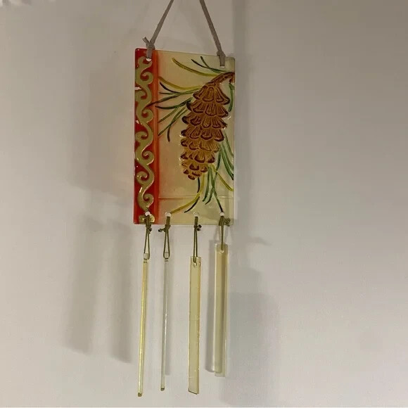 Pine Cone and Needle Glass Wind Chime 12 Inch with Leather Strap-image