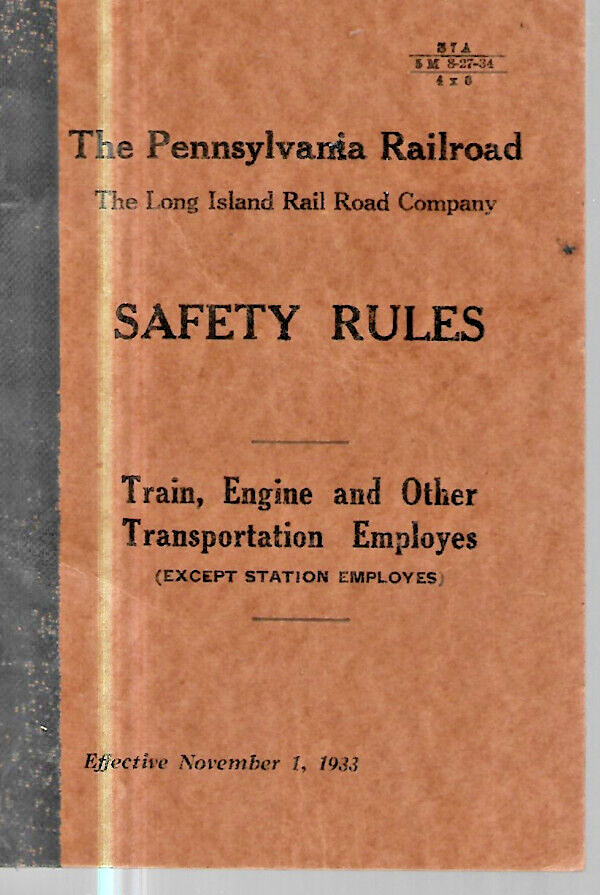 PRR PENNSYLVANIA RR SAFETY RULES  NOV 1. 1933 EDITION W/ 1936 CLEARANCE MESSAGE