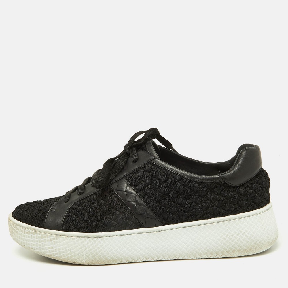 Bottega Veneta Black Woven Leather Low Top Sneakers Size 39.5