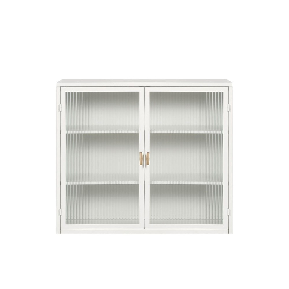 Retro Double Glass Door Wall Cabinet with Storage