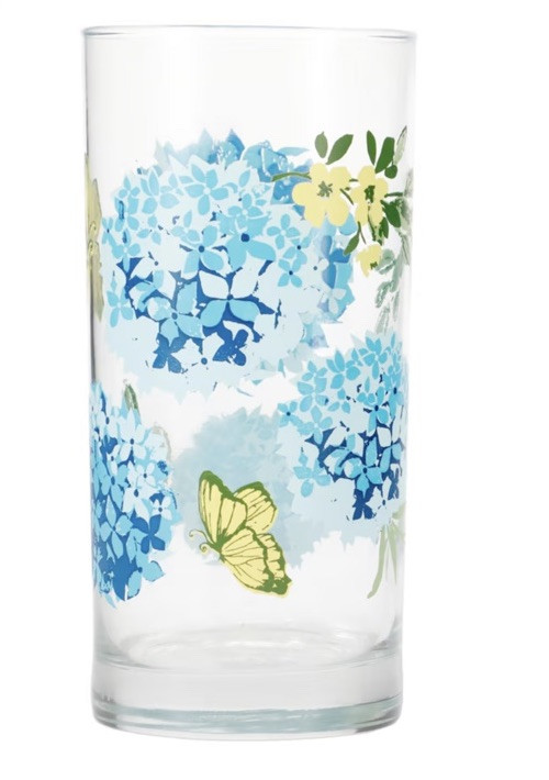Blue Hydrangea-Printed Cooler Glass Set of 4 for Summer Drinks