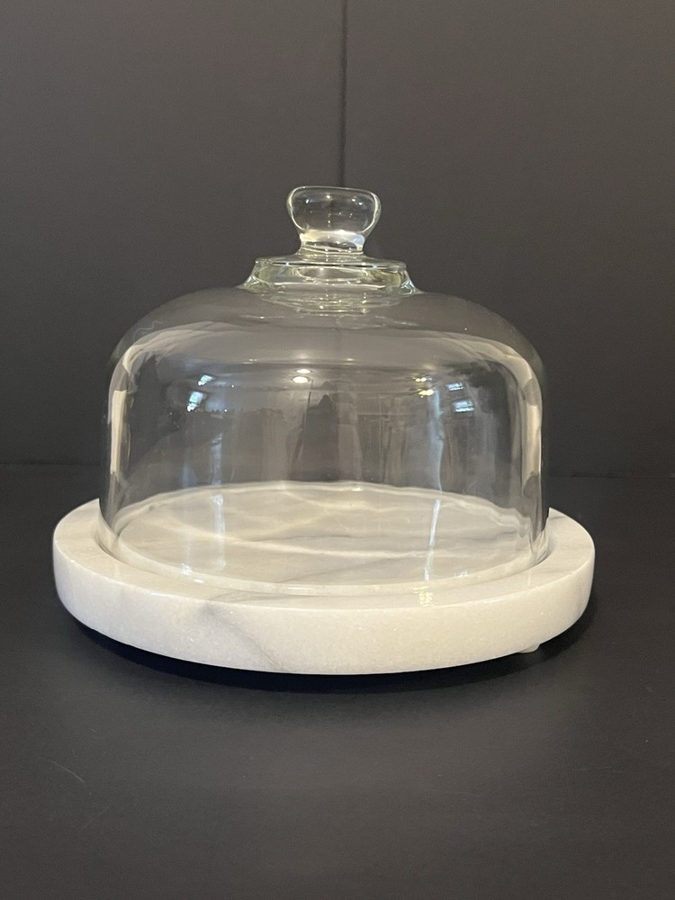 Vintage Mini Cheese Dessert Stand with Marble Base & Glass Dome