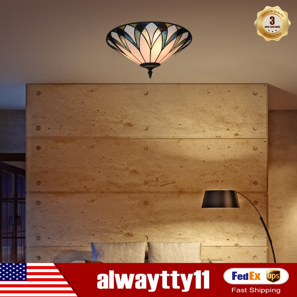 3-Light Retro Tiffany Style Ceiling Light Chandelier Stained Glass Lamp Fixture