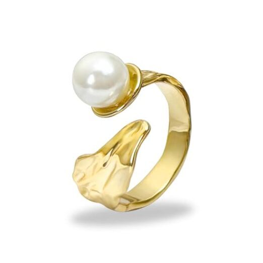 Gold Pearl Ring, Adjustable Pearl Rings for Women, Freshwater Pearl Ring, June