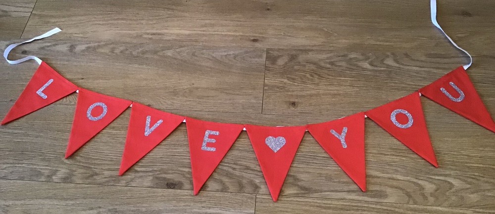PERSONALISED VALENTINE’S DAY RED FABRIC LOVE BUNTING - PRICE PER FLAG-image