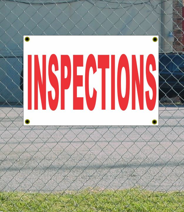 New 2x3 Red & White Inspections Banner Sign - Discounted Size & Price with Free Shipping