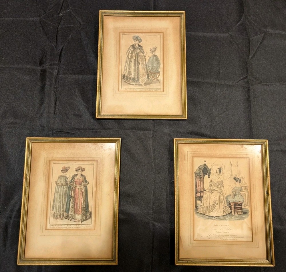 3 Antique Le Follet Paris Fashion Lithographs – 19th Century Hand-Colored Prints