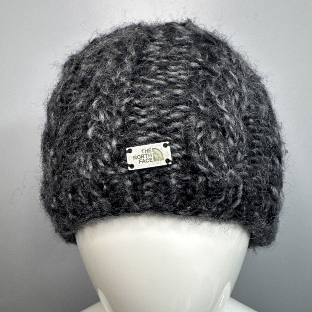 North Face Cable Knit Wool Blend Winter Beanie Unisex - Gray Black