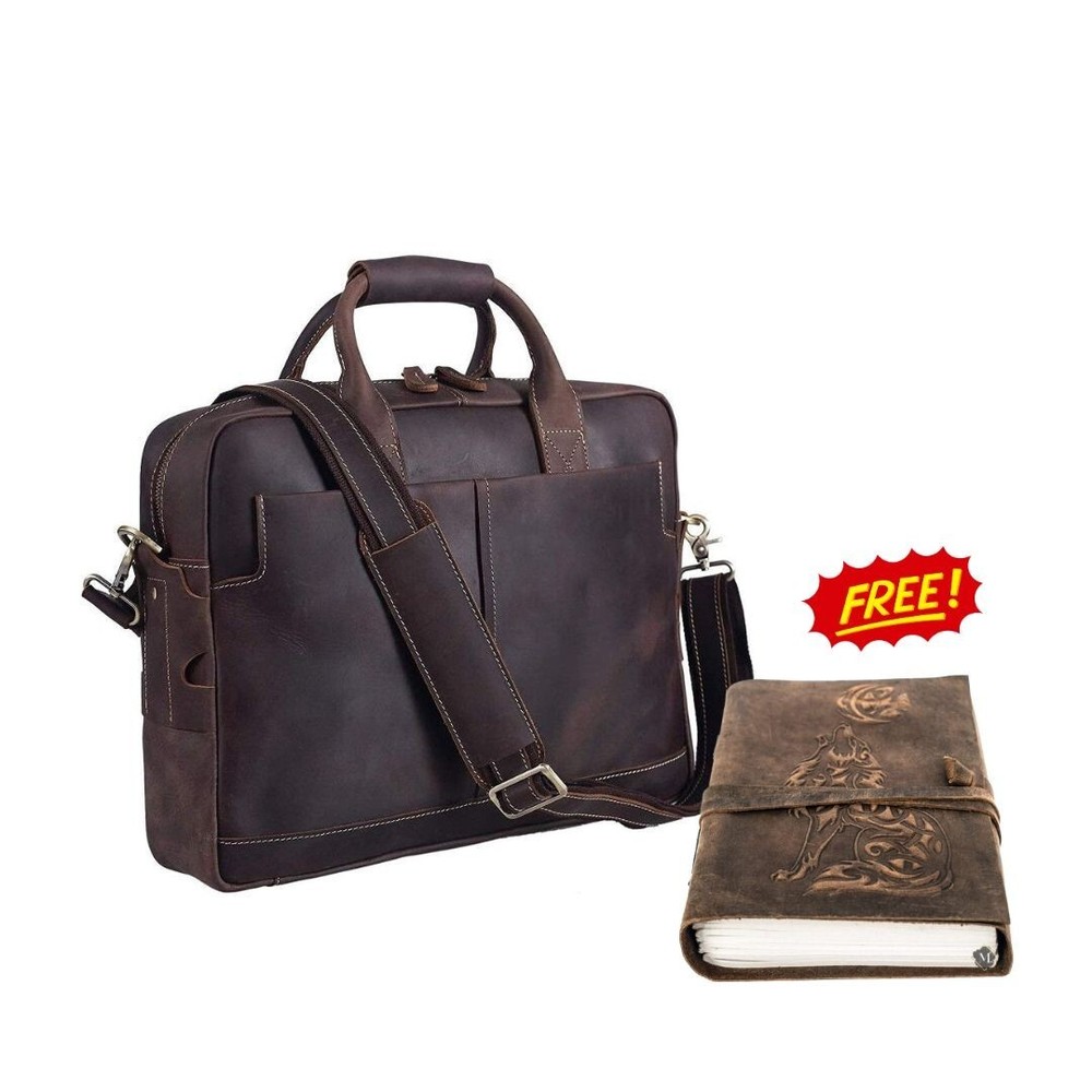 18-Inch Full Grain Leather Briefcase for Men – Includes FREE Leather Journal