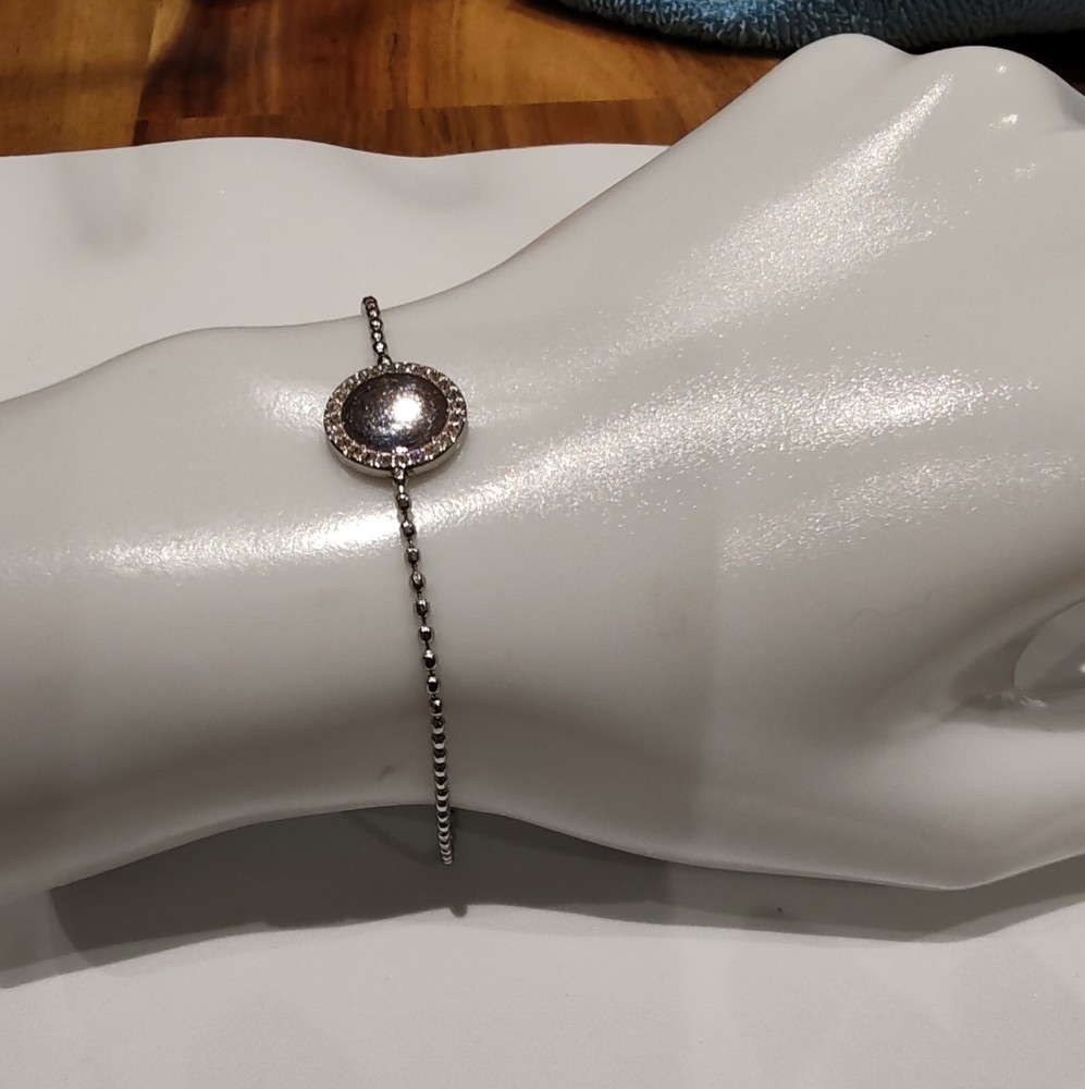 FOSSIL Silver Tone Crystal Chain Bracelet Elegant Signed Design