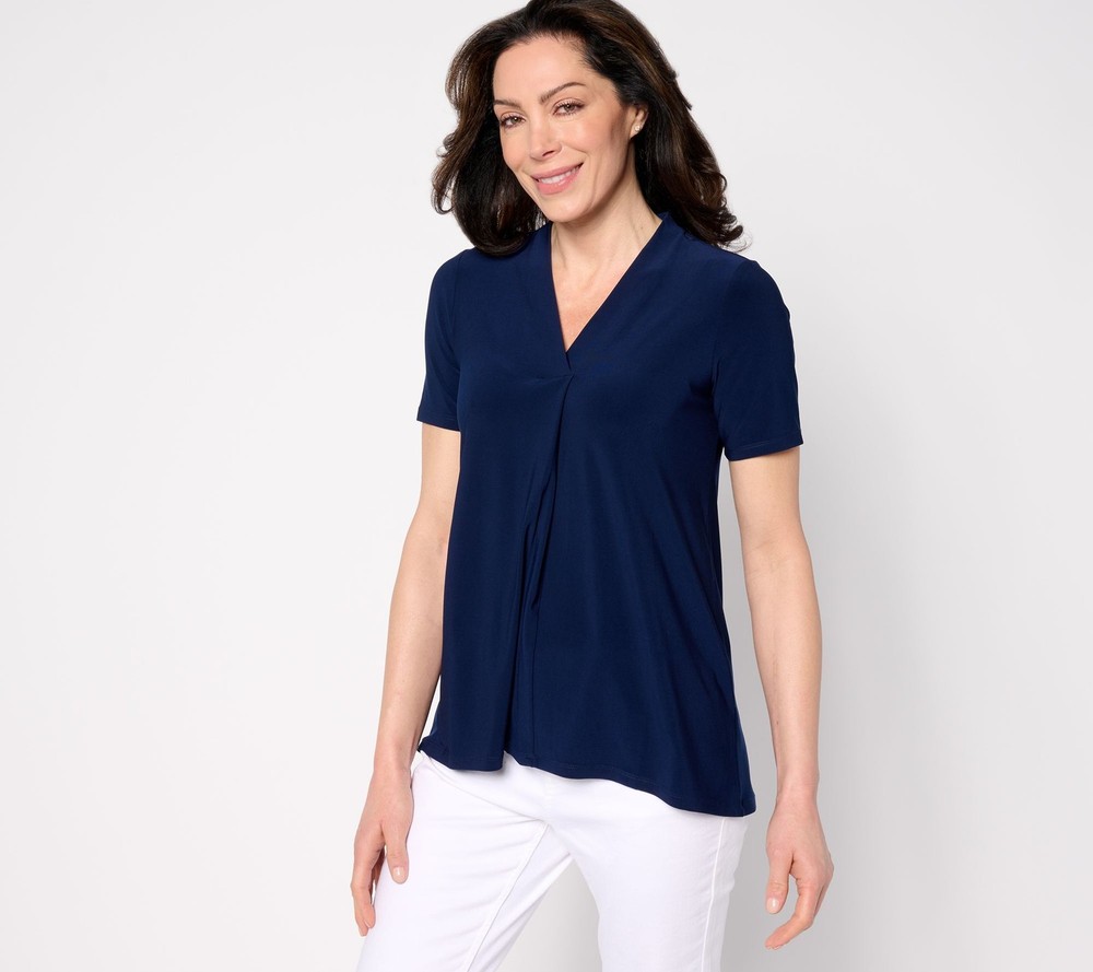 Dennis Basso Women's Top Sz XS Italia Knit Tunic Elbow Sleeves Blue A644429