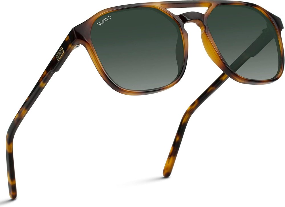 Polarized Double-Bridge Rectangular Unisex Sunglasses with Smoke Green Lens