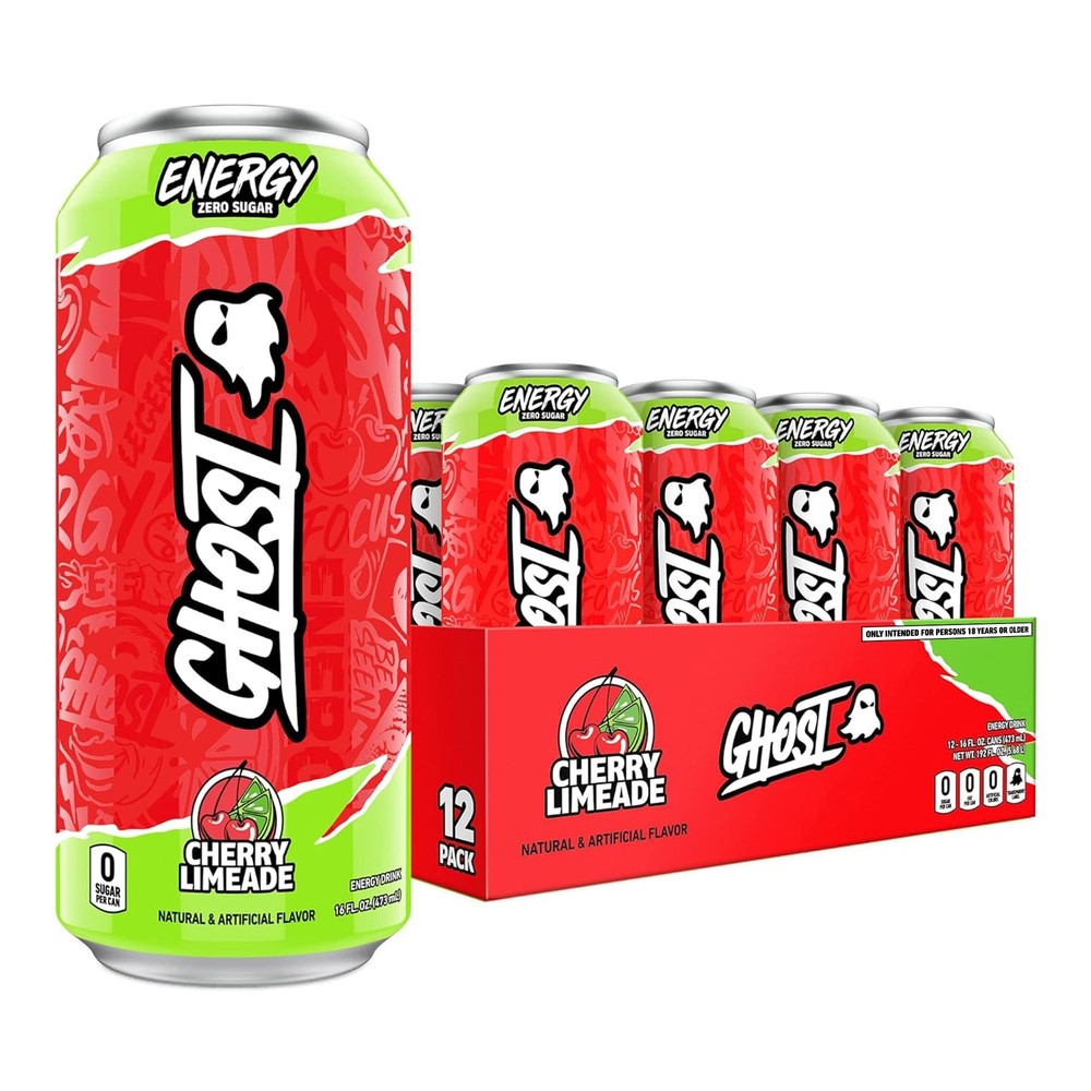 GHOST Energy Drink - 12-Pack Cherry Limeade 16oz - Energy & Focus & No Artifi...