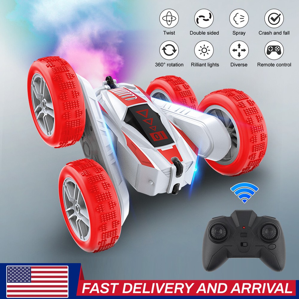 RC Stunt Car Toy 4WD Remote Control 360° Off-Road Spray Boy Toy Gifts A+++