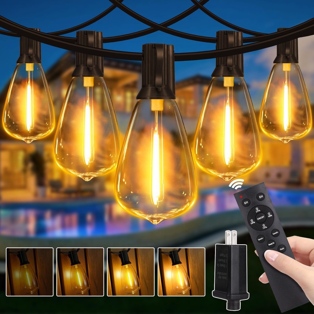 Outdoor Dimmable String Lights 100 FT with Remote Control 2 Timer Modes  