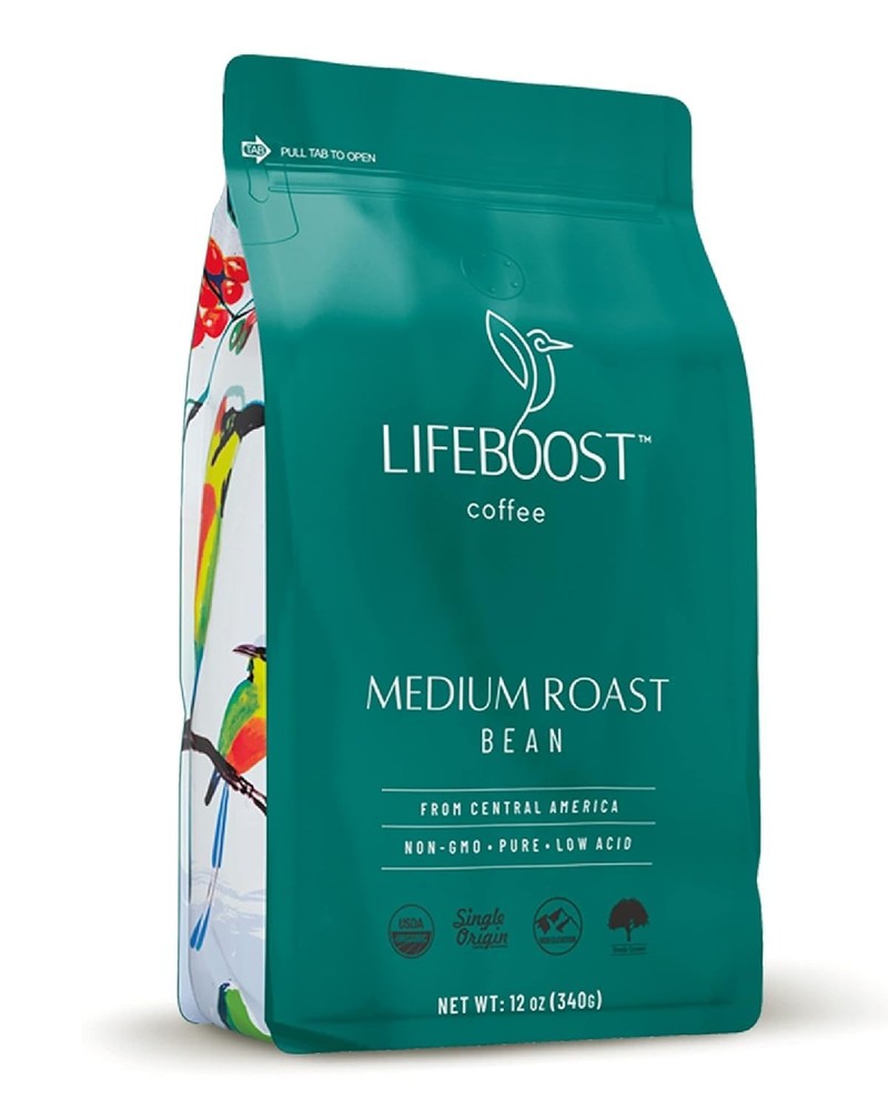 Lifeboost Organic Coffee Beans Medium Roast - Low Acid 12 Ounce (Pack of 1)