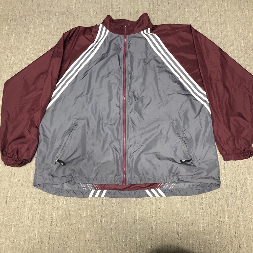 Vintage Adidas Windbreaker Track Jacket Men’s XL Baggy Grey Burgundy Hip Hop Y2K